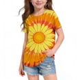 thumbnail image 1 of ITSAME Shirts for Girls, Floral Print Crewneck Short Sleeve Summer Kids Casual Fashion Tops Orange 11-12T, 1 of 5