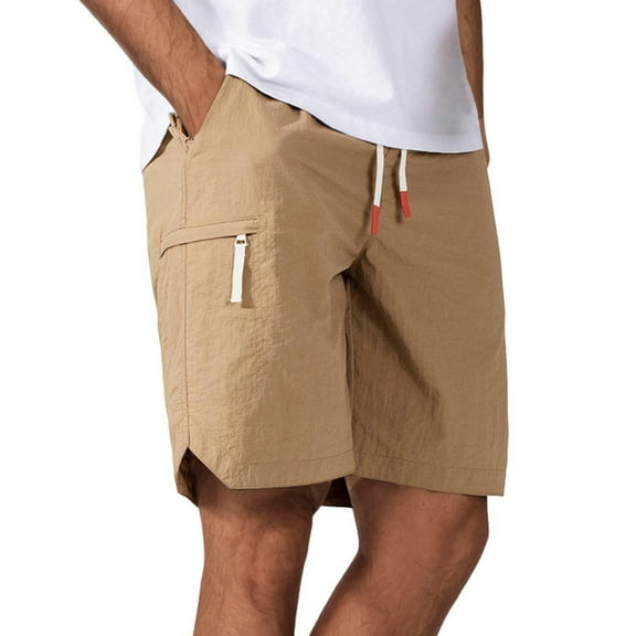 ITSAME Shorts for Mens, Classic Fit Casual Elastic Waist Drawstring Summer Beach Shorts With Pockets Khaki M