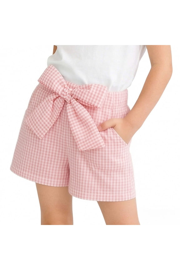 Shorts for Toddler Girls, Cute Bow Plaid Print Elastic Waist Summer Fashion Casual Shorts Pink Size 3-4