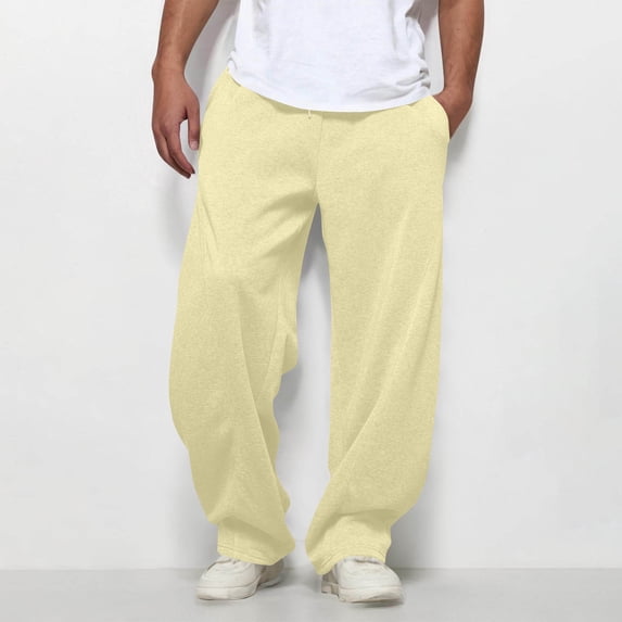 ITSAME Sweatpants for Mens, with Pockets Loose Fit Elastic Waist Causal Workout Straight Trousers Beige M