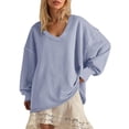 thumbnail image 1 of ITSAME Sweatshirt for Womens, Long Sleeve Oversized Loose Loose V Neck Fall Pullover Fashion Tops Light Blue S, 1 of 5
