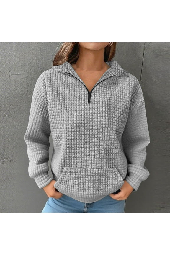 Sweatshirt for Womens, Loose Fashion Long Sleeve Half Zipper Collar Fall Winter Pullover Tops Gray M