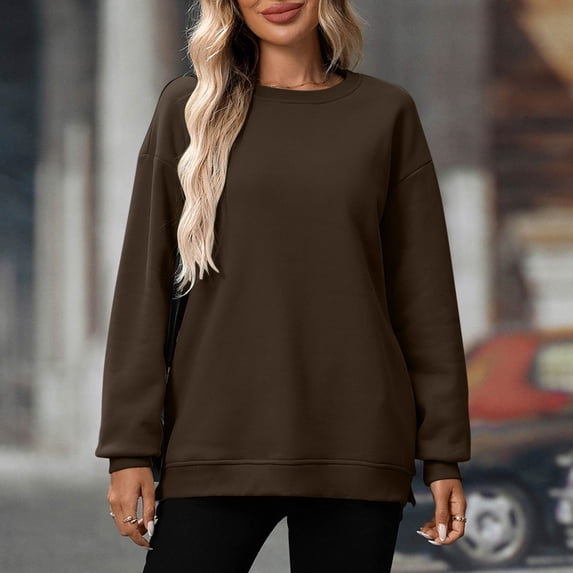 ITSAME Sweatshirt for Womens, Loose Fit Long Sleeve Crewneck Pullover Fashion Basic Tops Coffee XL