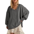 thumbnail image 1 of ITSAME Sweatshirt for Womens, Loose V Neck Oversized Loose Long Sleeve Fall Pullover Fashion Tops Gray L, 1 of 5