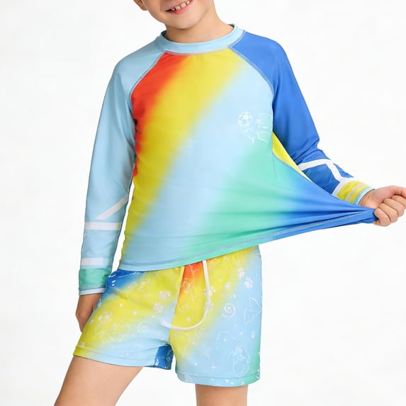 ITSAME Swimsuit Set for Boys, Sun Protection Quick-Dry Summer Holiday Beach Bathing Suit with Swim Cap 3-Piece Blue 2-3T