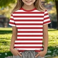 thumbnail image 1 of ITSAME T-Shirt for Girls, Striped Print Short Sleeve Round Neck Kids Fashion Casual Breathable Pullover Red Size 3-4T, 1 of 5