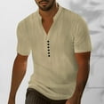 thumbnail image 1 of ITSAME T-Shirt for Mens, Solid Color Solid Color Buttons V Neck Summer Causal Breathable Tee Khaki 3XL, 1 of 9