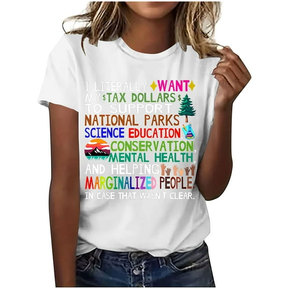 ITSAME T-Shirt for Womens, Crewneck Short Sleeve Letter Prints Summer Pullover Tees White 3XL