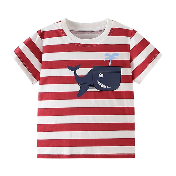 ITSAME T-Shirts for Kids Boys, Short Sleeve Round Neck Striped Print Summer Stylish Leisure Comfortable Tees Red 4T