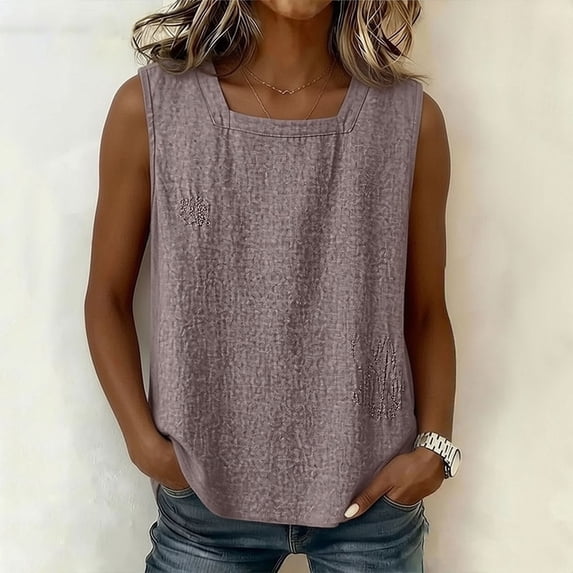 ITSAME Tank Tops for Women Square Neck Sleeveless Cotton Shirts Summer Loose Casual Tops Coffee Size M