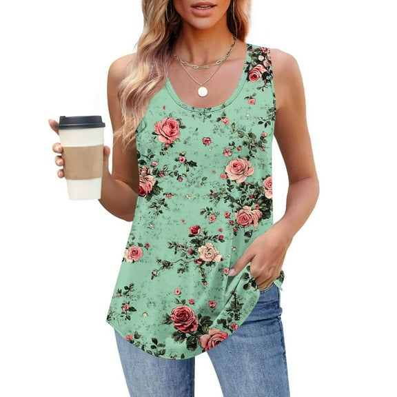 ITSAME Tank Tops for Womens, Crew Neck Floral Sleeveless Summer Elegant Casual Blouses Multicolor 3XL