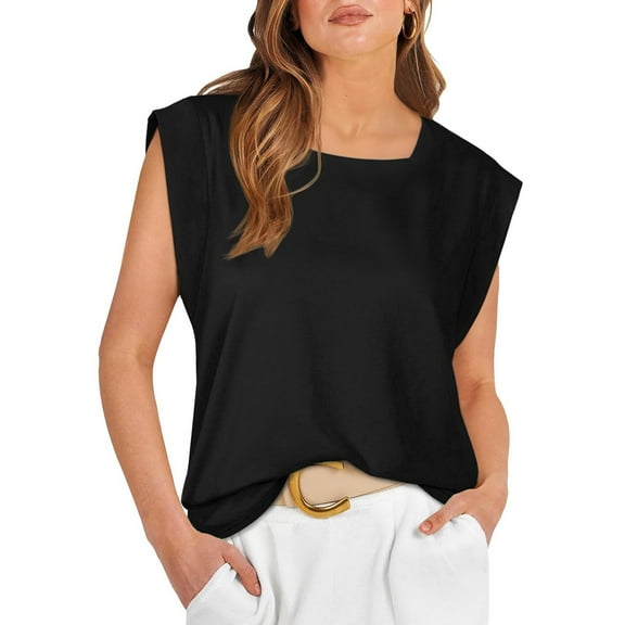 ITSAME Tank Tops for Womens, Loose Casual Solid Color Square Neck Fashion Cami Blouses Black S