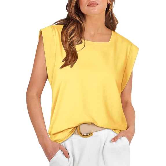 ITSAME Tank Tops for Womens, Solid Color Square Neck Loose Casual Fashion Cami Blouses Yellow L