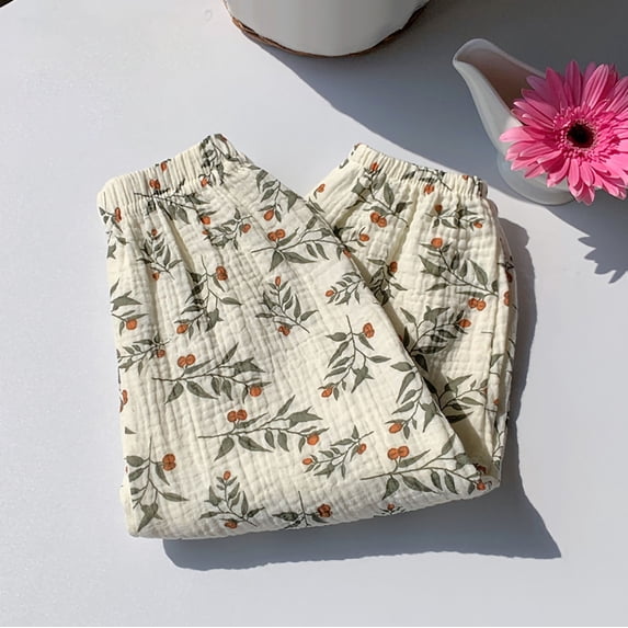 ITSAME Tapered Pants for Girls, Elastic Waist Cotton Fashion Print Kids Mosquito Repellent Casual Pants Beige Size 8