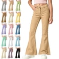 thumbnail image 1 of ITSAME Teen Girls Flared Pants with Pockets High Waist Slim Fit Versatile Fashion Casual Trousers Yellow Size 6, 1 of 8