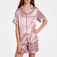 thumbnail image 1 of ITSAME Teen Girls Satin Sleepwear Set Striped Button Down Lapel Top and Shorts Two Piece Loungewear Outfit Size 14, 1 of 7
