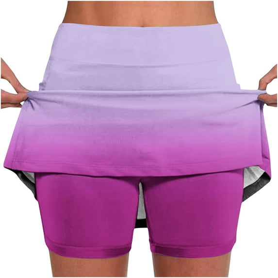 ITSAME Tennis Skirts for Womens, Tummy Control Gradient High Waist Stretch Pleated Sports Skorts Purple
