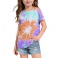 thumbnail image 1 of ITSAME Tie-Dye Print Shirts for Girls, Short Sleeve Loose Fit Crewneck Summer Leisure Fashion T-Shirts Orange 11-12T, 1 of 5