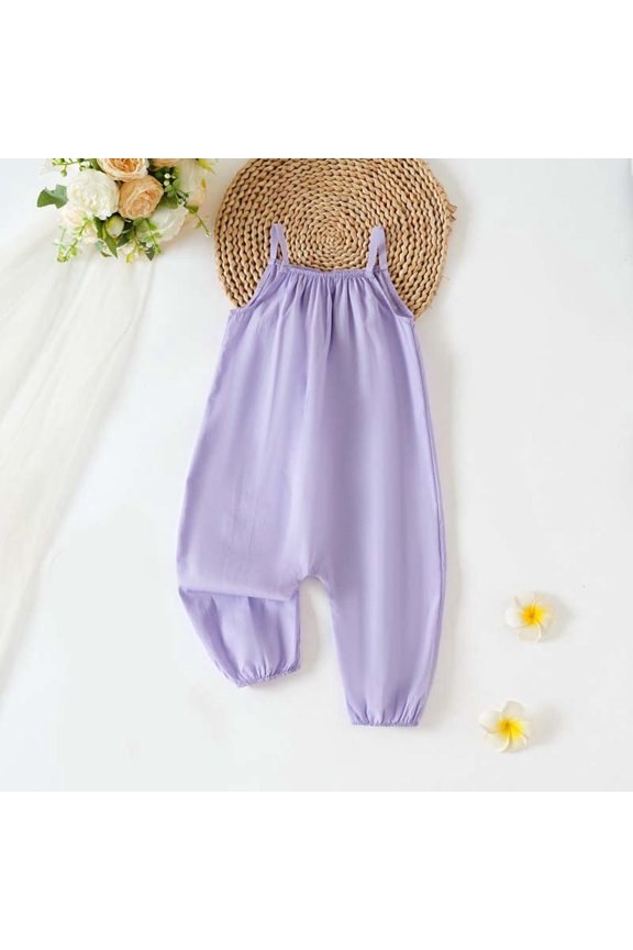 Toddler Baby Girls Jumpsuit, Sleeveless Spaghetti Strap Loose Fit Summer Casual Fashion Romper Purple 9M