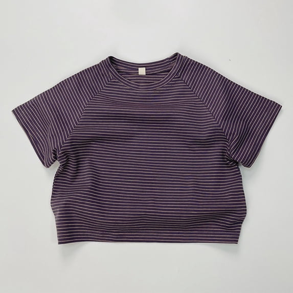 ITSAME Toddler Boys Crewneck T-Shirts Striped Print Tops Cotton Summer Loose Casual Tees Purple Size 1