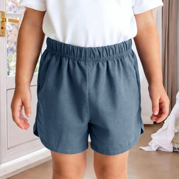 ITSAME Toddler Girls Cotton Shorts Loose Fit Elastic Waist Summer Athletic Casual Shorts Blue Size 6M