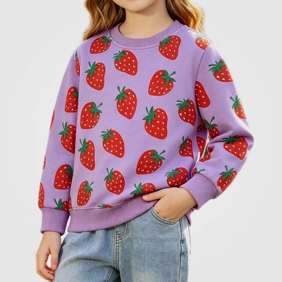ITSAME Toddler Girls Cotton Sweatshirt (1-7) Cute Print Crewneck Long Sleeve Kids Casual Pullover Top Size 5T