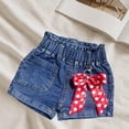 thumbnail image 1 of ITSAME Toddler Girls Denim Shorts, Fashion Bow with Pockets Elastic Waist Summer Casual Comfortable Shorts Blue 3-4T, 1 of 5