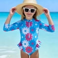 thumbnail image 1 of ITSAME Toddler Girls One-Piece Swimsuit, Bottom Ruffle Floral Print with Zipper Pretty Lightweight Beach Swimwear Blue 0-1T, 1 of 7