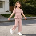 thumbnail image 1 of ITSAME Toddler Girls Outfit Set Crewneck Ruffle Top and Pants 2-Piece Summer Loose Casual Clothes Pink Size 3-4, 1 of 8