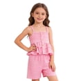 thumbnail image 1 of ITSAME Toddler Girls Outfit Set, Plaid Print Ruffled Camisole and Shorts Summer Casual Clothes 2-Piece Pink Size 4-5, 1 of 8