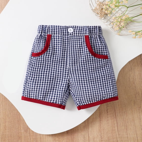 ITSAME Toddler Girls Shorts, with Pockets Plaid Print Elastic Waist Summer Fashion Casual Lightweight Shorts Navy 6M