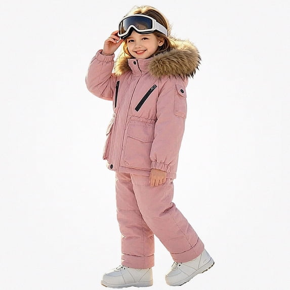 ITSAME Toddler Girls Winter Snowsuit Set 2-Piece Waterproof Ski Jacket and Bib Pants Outdoor Snow Play Outfit Size 12M