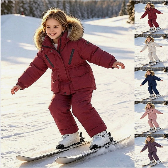 ITSAME Toddler Girls Winter Snowsuit Set 2-Piece Waterproof Ski Jacket and Bib Pants Outdoor Snow Play Outfit Size 3T