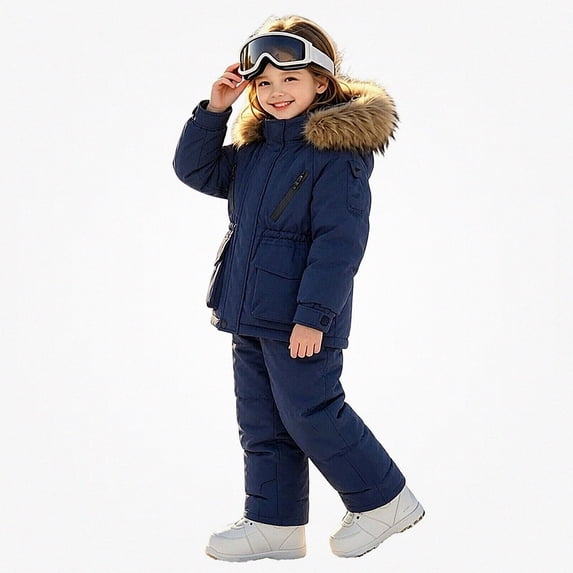ITSAME Toddler Girls Winter Snowsuit Set 2-Piece Waterproof Ski Jacket and Bib Pants Outdoor Snow Play Outfit Size 3T
