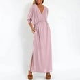 thumbnail image 1 of ITSAME Women's Maxi Dress, V-Neck Elastic Waist Short Sleeve Summer Casual Formal Long Dresses Pink M, 1 of 8