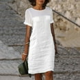 thumbnail image 1 of ITSAME Women's Midi Dress, Short Sleeve Crew Neck Cotton Linen Summer A-Frame Dressy Dresses White XL, 1 of 6