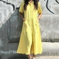 thumbnail image 1 of ITSAME Women's Midi Dress, Short Sleeve Solid Color Loose Plus Size Causal Shirt Dresses with Pockets Yellow 3XL, 1 of 6