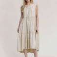 thumbnail image 1 of ITSAME Women's Midi Dress, Sleeveless Cotton Linen Solid Color Summer Casual Beach Flowy Sundress Khaki 2XL, 1 of 9