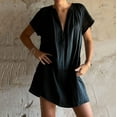 thumbnail image 1 of ITSAME Women's Mini Dress, Wrinkled Deep V-Neck Short Sleeve Plus Size Summer Casual A-Frame Dresses Black 5XL, 1 of 6