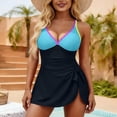 thumbnail image 1 of ITSAME Women's One-Piece Swimwear Deep V-Neck Tummy Control Quick-Dry Fashion Skirted Swimsuit Blue Size M, 1 of 5