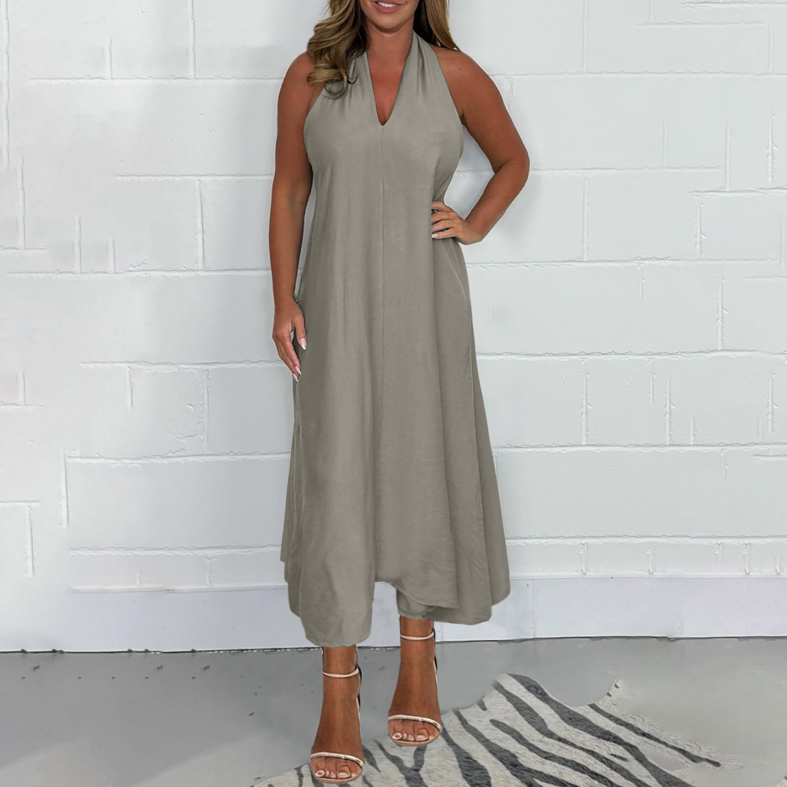ITSAME Women's Plus Size Dress, Sexy Elegant V Neck Halter Sleeveless Solid  Color Swing Formal Holiday Dresses Gray 5XL - Walmart Business Supplies