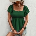 thumbnail image 1 of ITSAME Women's Smocked Blouse, Ruffles Short Sleeve Square Neck Breathable Flowy Summer Casual Dressy Tunic Tops Green M, 1 of 6