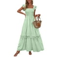 thumbnail image 1 of ITSAME Women's Smocked Dress, Ruffles Strap Square Neck Pleated Lace Summer Boho Beach Maxi Dress Mint Green M, 1 of 9