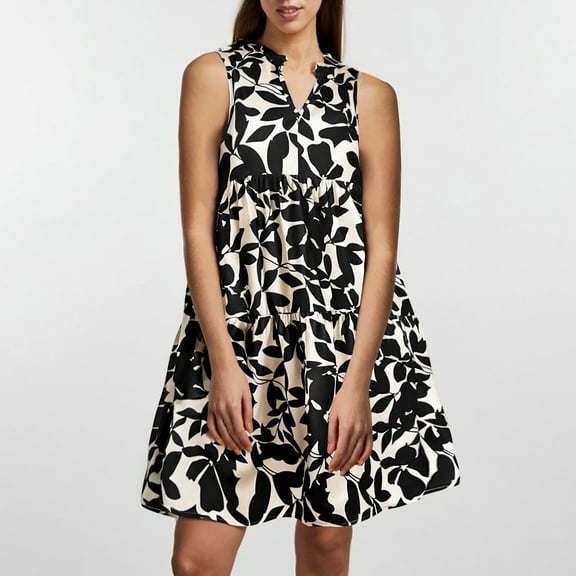 ITSAME Women's Smocked Midi Dress, Plus Size Sleeveless V Neck Holiday Boho Floral Prints Dresses Black 5XL