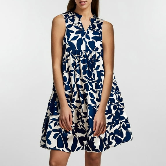 ITSAME Women's Smocked Midi Dress, Sleeveless Plus Size V Neck Holiday Boho Floral Prints Dresses Navy 3XL