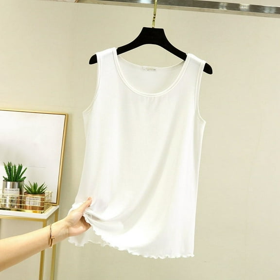 ITSAME Women's Tank Tops, Comfy Breathable Sleeveless Crew Neck Summer Solid Casual Basic T-Shirt White M