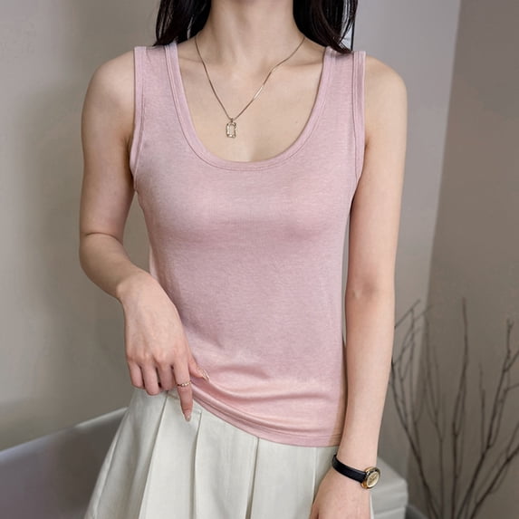 ITSAME Women's Tank Tops Scoop Neck Stretchy Sleeveless Shirts Summer Tunic Casual Tops Pink Size Free Size