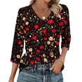 thumbnail image 1 of ITSAME Women's Tops, V-Neck 3/4 Sleeve Floral Print Fashion Casual Ladies Blouses Multicolor Size M, 1 of 6