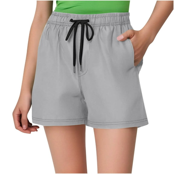 ITSAME Womens Bermuda Shorts, Solid Elastic Waist Pockets Summer Beach Sports Shorts Gray S