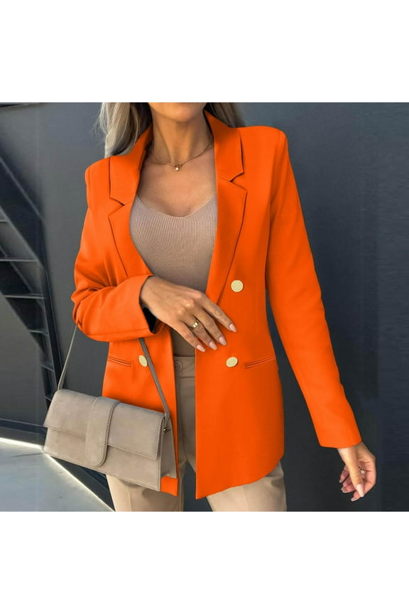 Womens Blazer, Solid Color Office Work Long Sleeve Pocket Casual Suit Jacket Orange 2XL